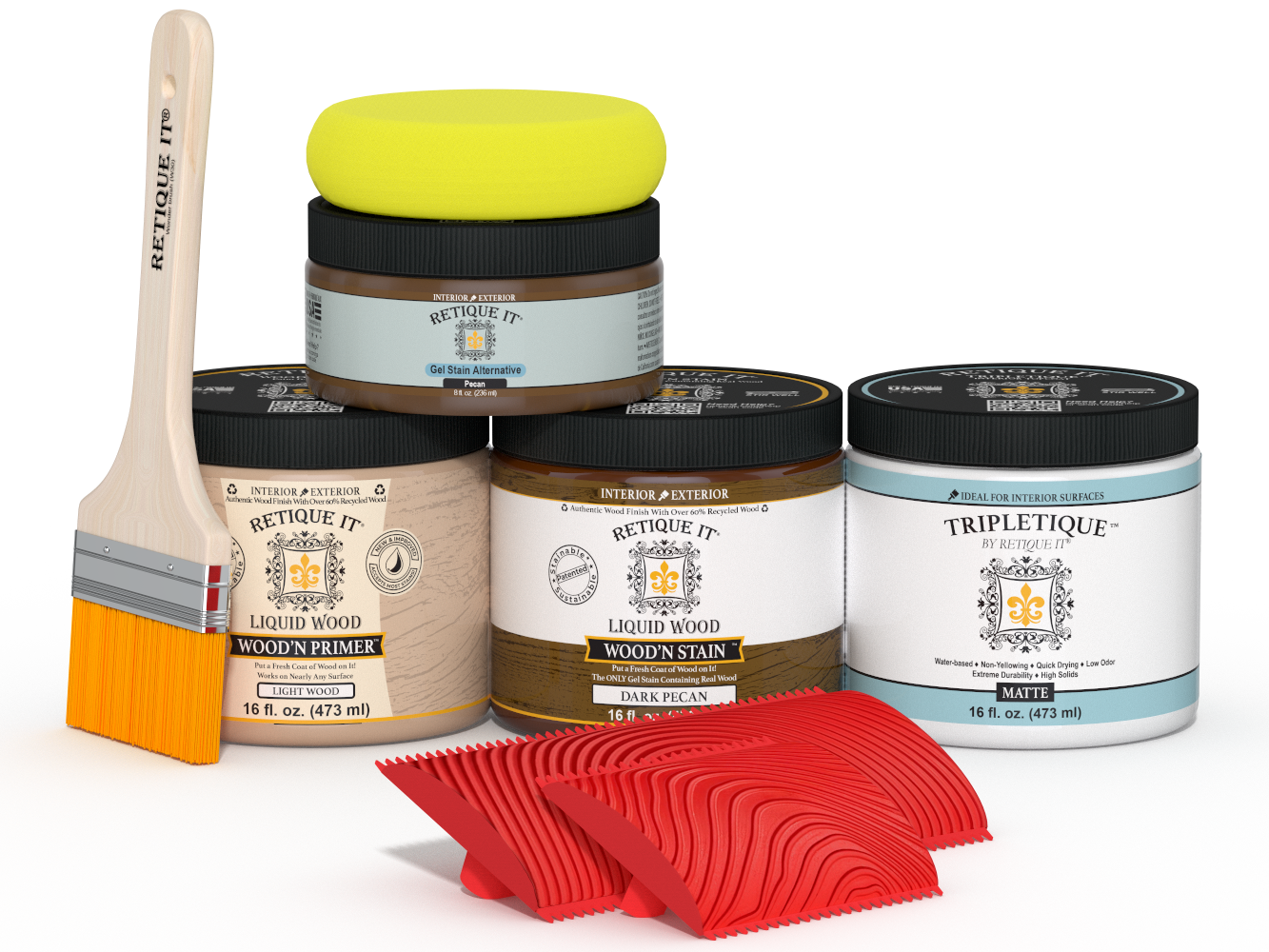 Retique It® Wood'n Finish Kit in Dark Pecan for interior wood projects, featuring a matte top coat and multi-purpose wood finish.