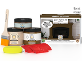 Retique It Fireplace Wood'n Finish Kit in Dark Pecan stain, showing the full fireplace with wood finish and staining supplies.