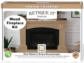 Retique It Fireplace Wood'n Finish Kit in Pickled Oak, stain set for full fireplace renovation, with wood finish and application tools.