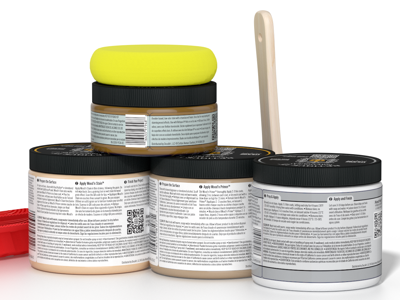 Back of Multi-purpose Wood'n Kit Med Pickled Oak exterior top coat by Retique It® for wood finishing projects.