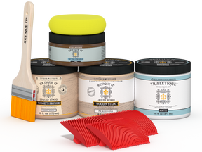 Retique It® Wood'n Kit in Pickled Oak for interior top coat, showing the matte finish and included application tools.