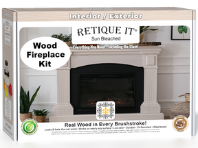 Retique It Fireplace Wood'n Finish Kit in Sun Bleached for full fireplace renovation, includes wood finish and application tools.