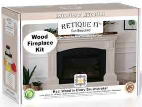 Retique It Fireplace Wood'n Finish Kit in Sun Bleached for full fireplace renovation, includes wood finish products and tools.