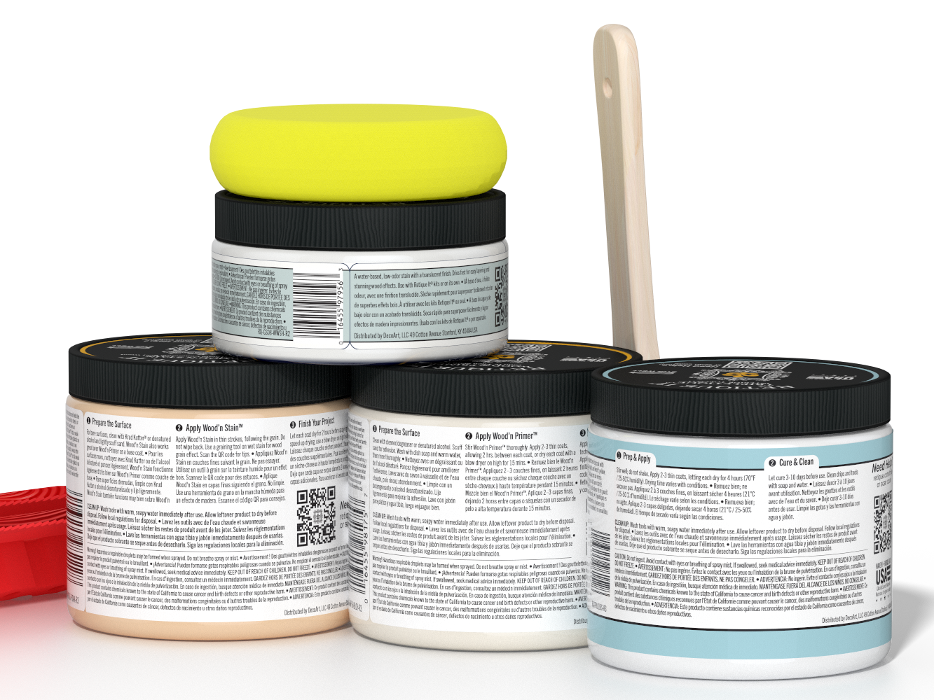 Retique It Wood'n Finish Kit in cherry, showing the back side of the product with wood finish application and packaging.