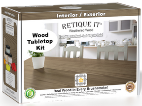 Retique It® Wood'n Finish Kit double size in Weathered Wood stain for tabletops, featuring wood stain and finishing supplies.