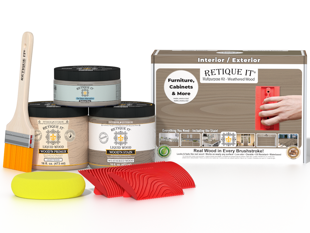 Retique It Wood'n Finish Kit in Weathered Wood, multi-purpose kit for wood finishing and restoration.
