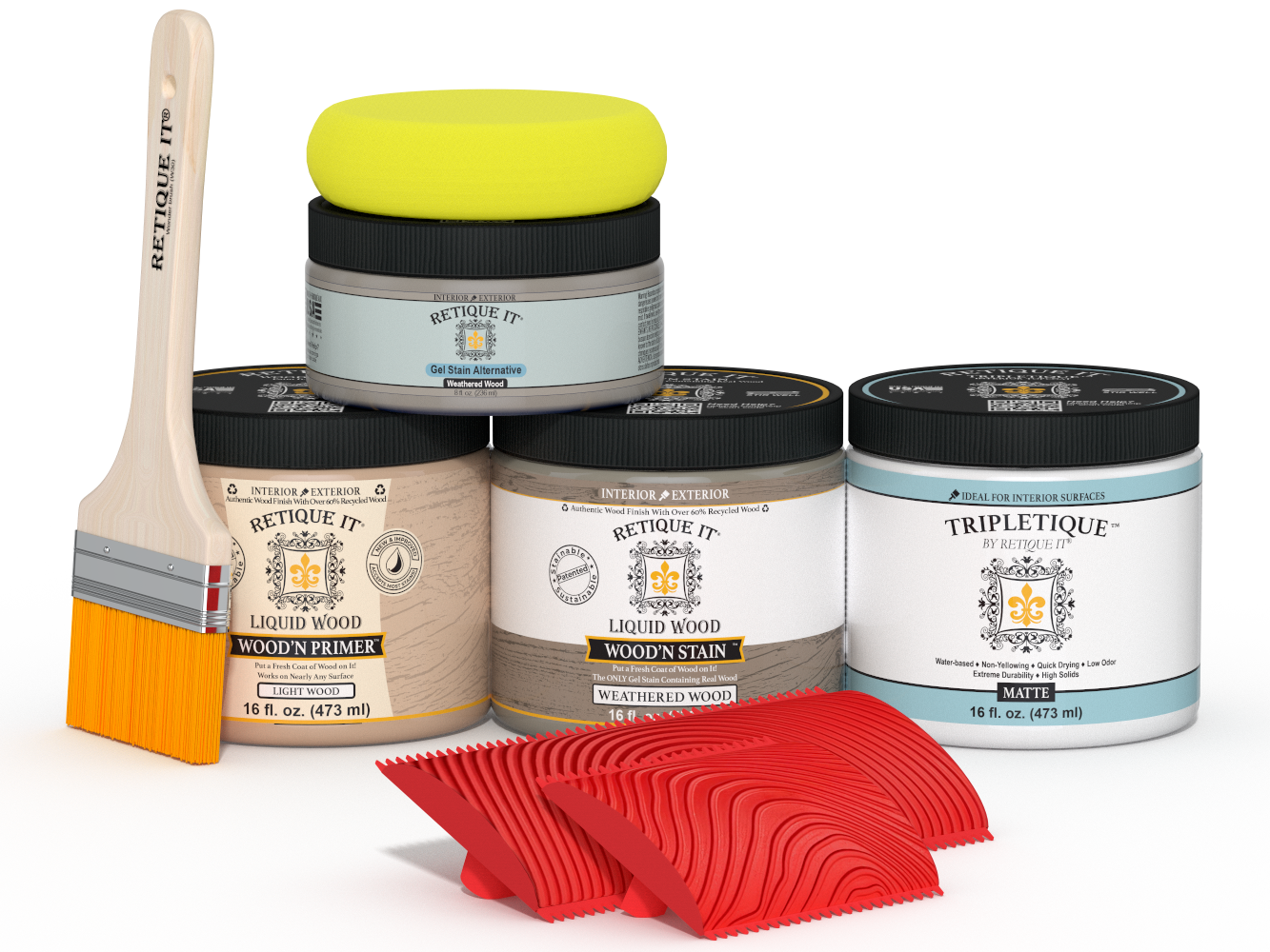 Retique It® Wood'n Kit Medium Weathered Wood interior top coat in matte finish, showing applying weathered wood finish to wood surface.