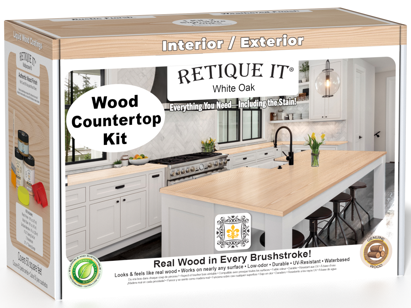 Retique It® white oak kitchen island countertop kit with wood stain, showcasing the finished surface and natural wood grain details.
