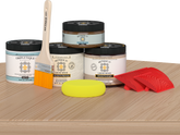 Retique It® Wood'n Finish Kit in White Oak for tabletops, featuring stain bottles and applicator for wood finishing projects