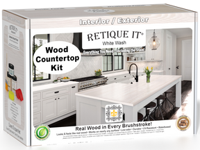 Retique It® white wash countertop kit for kitchen island with stain finish, showcasing the textured, natural wood grain appearance.