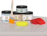 Retique It® White Wash countertop kit for kitchen islands, showing stained wood surface with white wash finish.