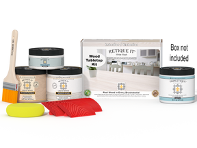 Retique It® Wood'n Finish Kit Double Size in White Wash stain, featuring applicator brush and wood sample for tabletop finishing.