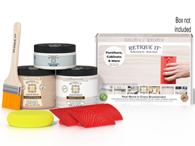 Retique It Wood'n Finish Kit in White Wash, medium-sized multi-purpose kit for wood finishing projects, includes applicator tools.