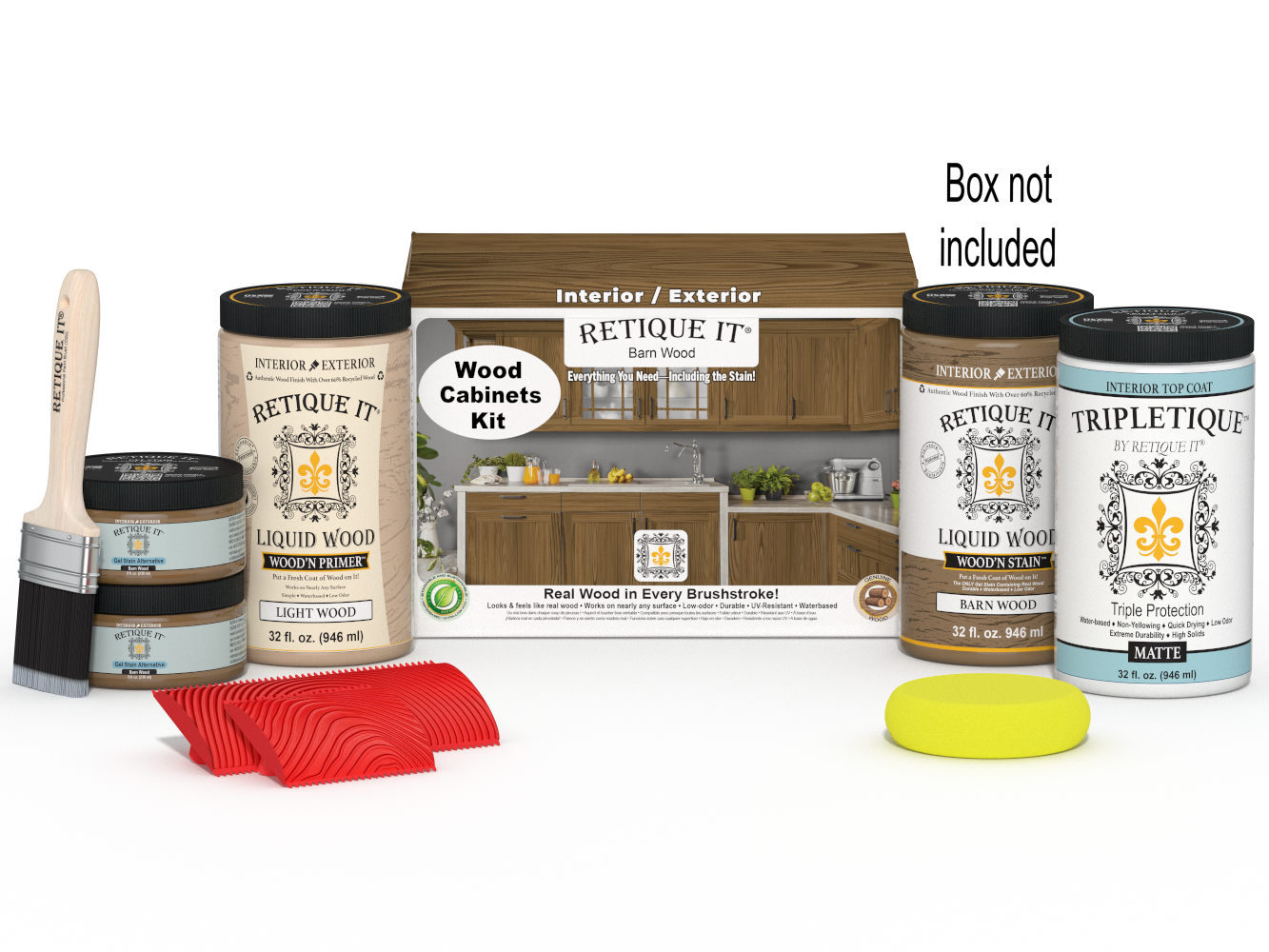 Retique It® Wood'n Cabinet Kit with 12 barn wood grain stained cabinet doors, showcasing natural wood texture and stain finish.