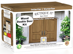 Retique It Barn Wood double-door refinishing kit packaging showing the finished project.