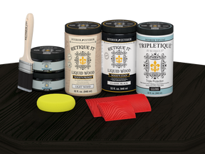 Retique It® countertop kit with black stain, featuring a glossy finish on a kitchen countertop for a sleek, modern look.