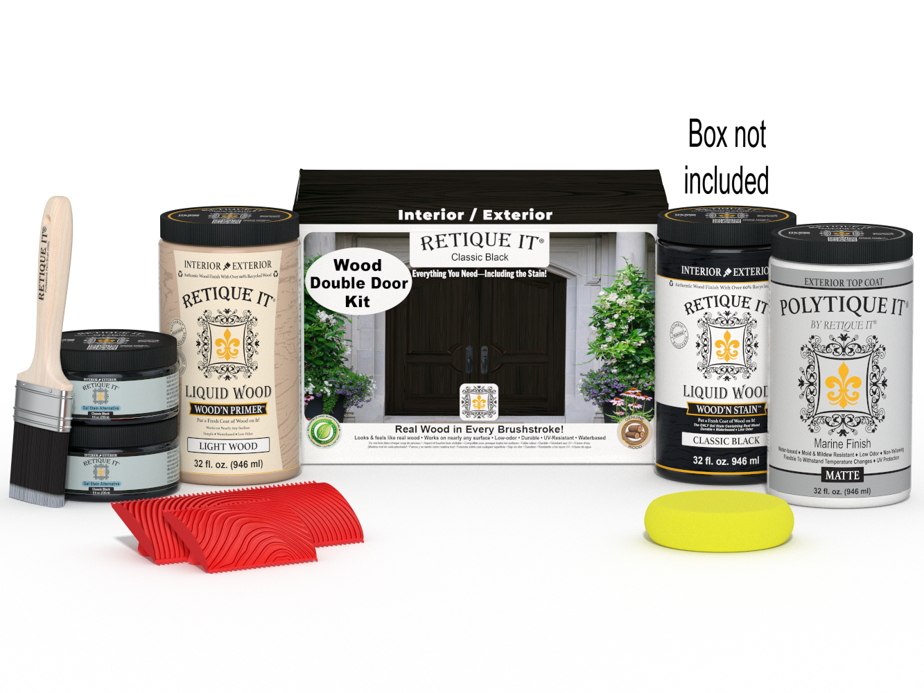 Wood'n Finish Front Door Kit (Double) - Classic Black — Matte kit contents with door box