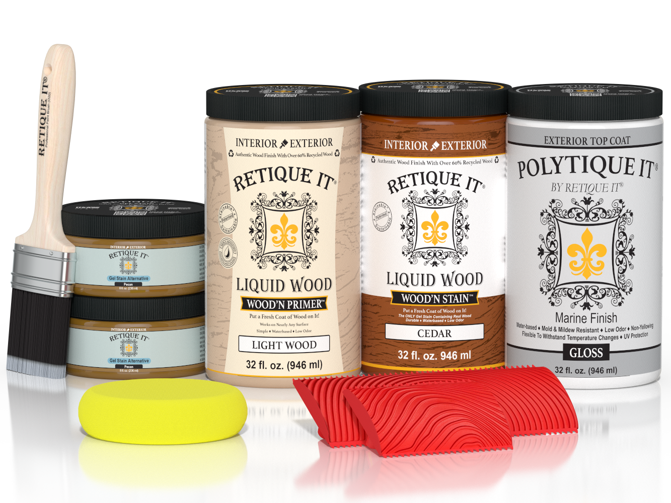 Large Cedar Wood'n Kit by Retique It for exterior top coat, includes wood finish products with a glossy cedar finish.