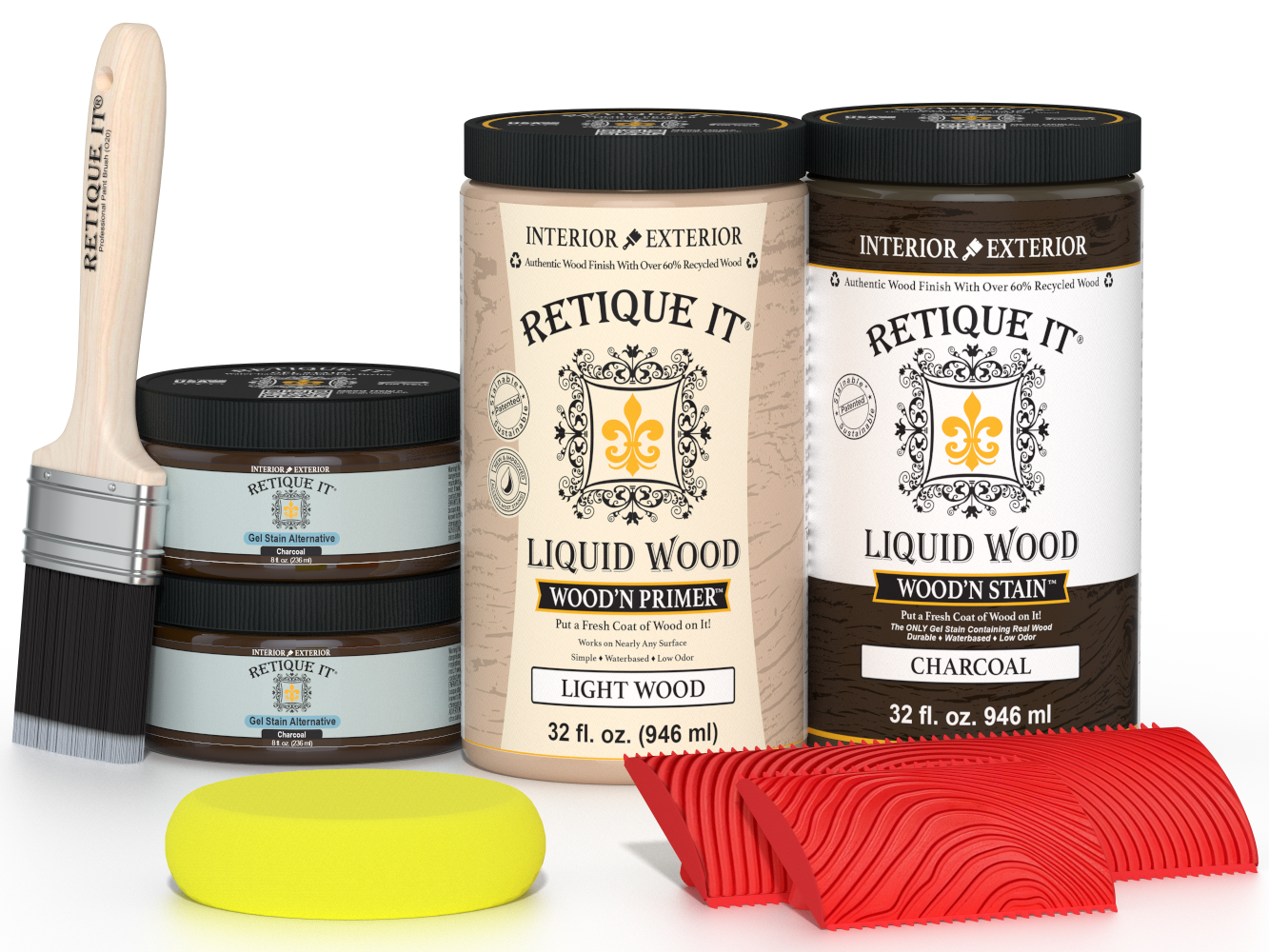 Retique It® Wood'n Cabinet Kit with 12 grained charcoal stained cabinet doors, showcasing realistic wood grain texture.