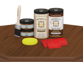Retique It® Wood'n Cabinet Kit with vintage cherry stain, featuring 12 grained cabinet doors on a wooden table.