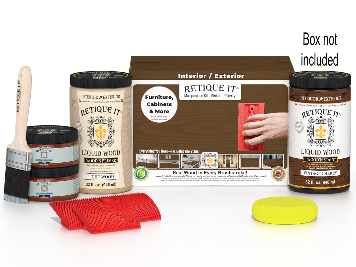 Large Vintage Cherry Wood'n Finish Kit by Retique It includes wood stain, finish, and tools for multi-purpose wood projects.
