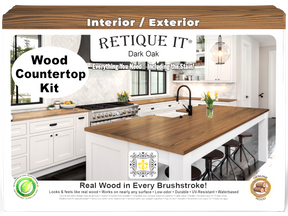 Retique It® dark oak countertop kit for full kitchen renovation, featuring natural wood grain and stain finish.