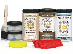 Retique It® Drift Wood full kitchen countertop kit with matte stain, showcasing wood grain and natural finish on a countertop surface.