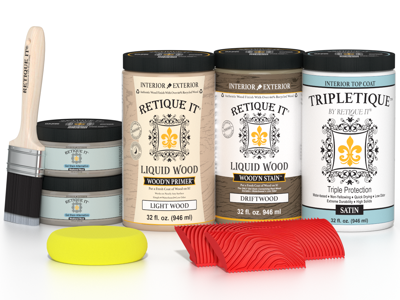 Large Wood'n Kit by Retique It® with driftwood finish, includes interior top coat for multi-purpose wood finishing projects.