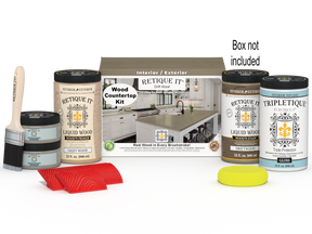 Retique It® Drift Wood countertop kit with stain, showcasing the natural wood grain and finish for a full kitchen renovation.