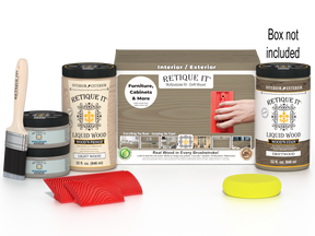 Large Drift Wood Wood'n Finish Kit by Retique It® with wood samples and finishing tools for multi-purpose wood finishing projects.