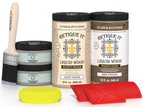 Large Drift Wood Wood'n Finish Kit by Retique It® with multiple wood stains and finishing tools for versatile wood projects.