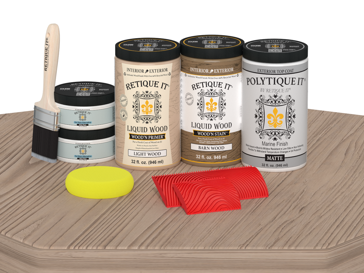 Large French Oak Wood'n Finish Kit by Retique It with matte exterior top coat, shown on a wooden table.