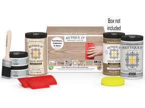 Large French Oak Wood'n Finish Kit by Retique It® with exterior top coat and included application tools.