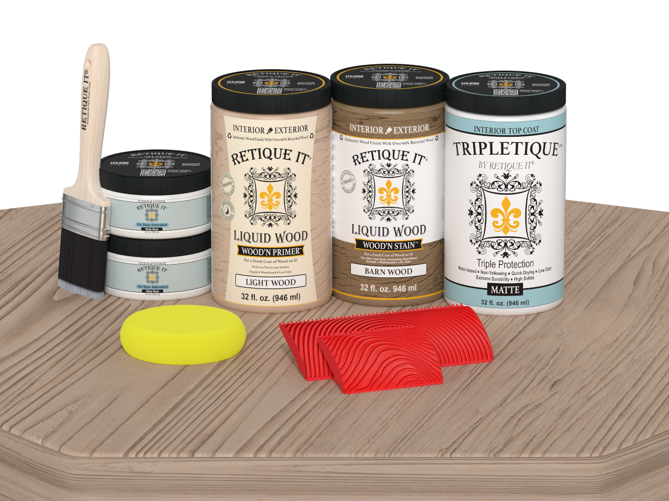 Retique It® Wood'n Cabinet Kit in French Oak stain, featuring 12 grained cabinet doors with matte finish on a table.