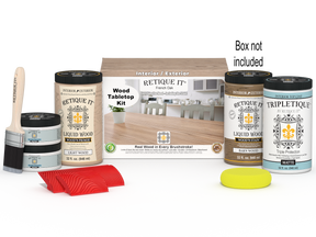 Retique It Wood'n Finish Kit French Oak stain set with four large bottles for tabletop wood finishing and staining.
