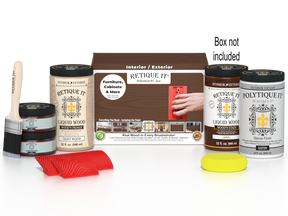 Large Java Wood'n Kit by Retique It® for exterior top coating, includes wood finish and application tools in a box.