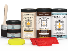 Retique It® Java countertop kit for full kitchen renovation, featuring stain and matte finish on wood surface.