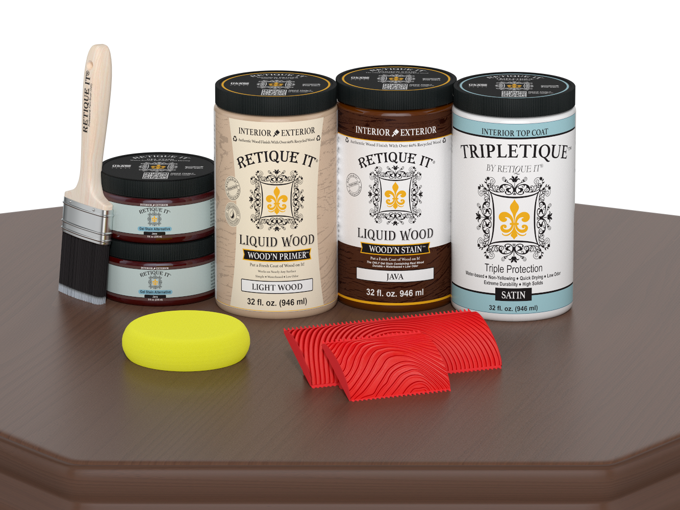 Large Java Wood'n Kit by Retique It® for interior top coat, shown on a table with satin finish wood surface.
