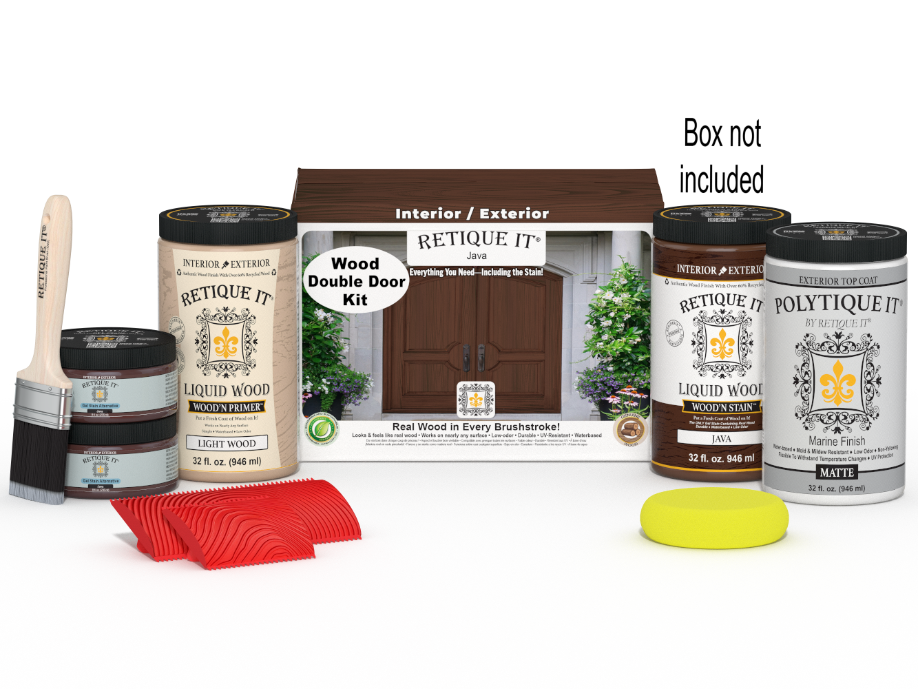 Wood'n Finish Front Door Kit (Double) - Java — Matte kit contents with door box