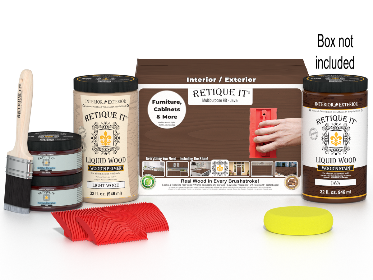 Large Java Wood'n Finish Kit by Retique It includes wood finishing tools and supplies in a durable box for multi-purpose wood projects.