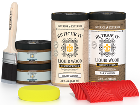 Large Modern Walnut Wood'n Finish Kit by Retique It® featuring wood finish samples and tools for multi-purpose woodworking projects.