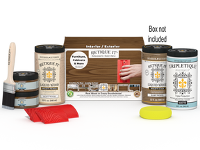 Large Modern Walnut Wood'n Kit by Retique It® for interior topcoat, includes wood finish products and application tools.