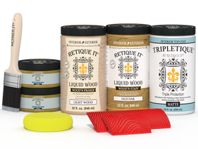 Retique It® Wood'n Finish Kit for tabletops, includes four large Old Oak stains in matte finish, ideal for wood furniture projects.