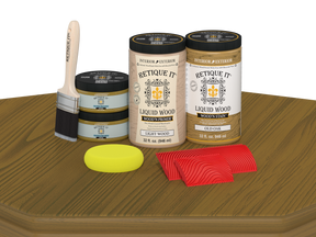 Retique It® Wood'n Cabinet Kit in Old Oak stain with 12 grained doors, displayed on a table, showcasing natural wood grain details.