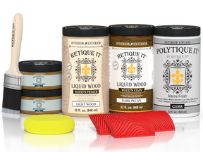 Large Dark Pecan Wood'n Kit by Retique It® with glossy exterior top coat, includes brushes and finishing supplies for wood projects.