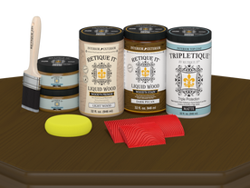 Large Dark Pecan Wood'n Finish Kit by Retique It for interior wood projects with matte top coat and multiple application tools.