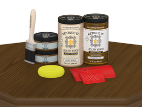 Retique It® Wood'n Finish Front Door Kit (Double) in Dark Pecan stain, showcasing the stain application on a wooden door.