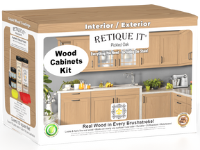 Pickled oak wood grain cabinet doors from Retique It® Wood'n Cabinet Kit, showing 12 stained doors with a pickled oak finish.