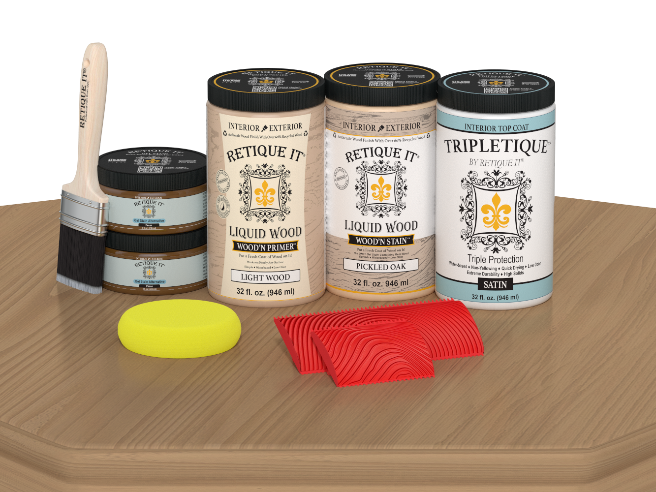 Retique It® Pickled Oak countertop stain kit applied on a kitchen surface, featuring satin finish for a full kitchen makeover.