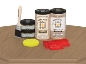 Retique It® Wood'n Finish Front Door Kit in Pickled Oak stain, featuring a double door with natural wood grain details.